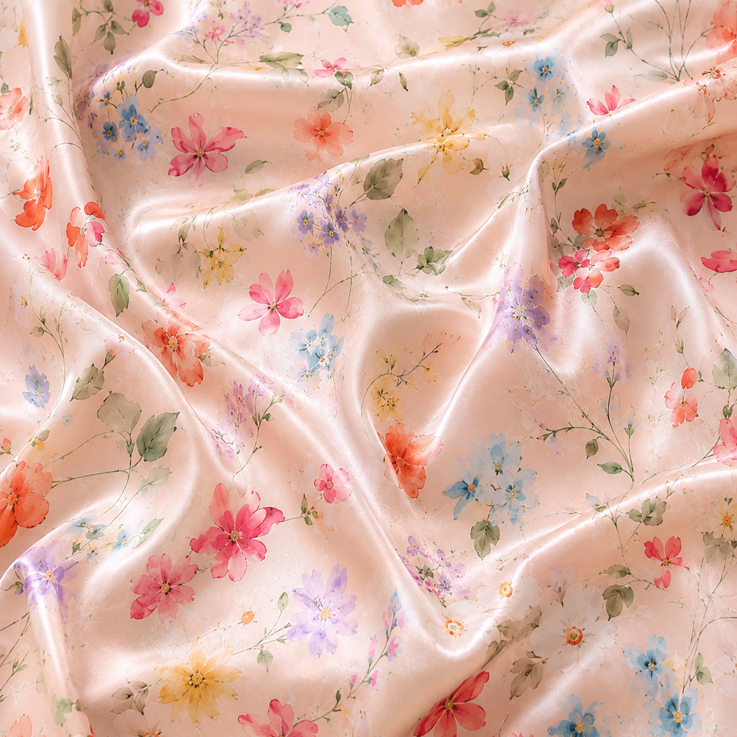PJ-477-Magenta Satin Aesthetic Pajama Apparel, Elegant Wildflower Layout Loungewear Sleepwear Collection Top Bottom Garments