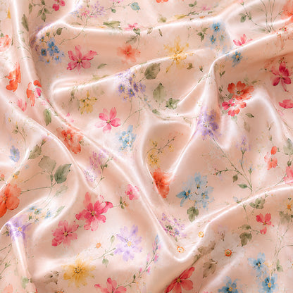 PJ-477-Magenta Satin Aesthetic Pajama Apparel, Elegant Wildflower Layout Loungewear Sleepwear Collection Top Bottom Garments