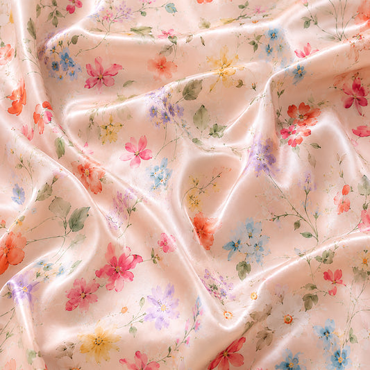 PJ-477-Magenta Satin Aesthetic Pajama Apparel, Elegant Wildflower Layout Loungewear Sleepwear Collection Top Bottom Garments