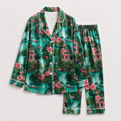 PJ-483-Jade Poly Island Pajama Apparel, Sweet Printed Loungewear Sleepwear Collection Top Bottom Attire