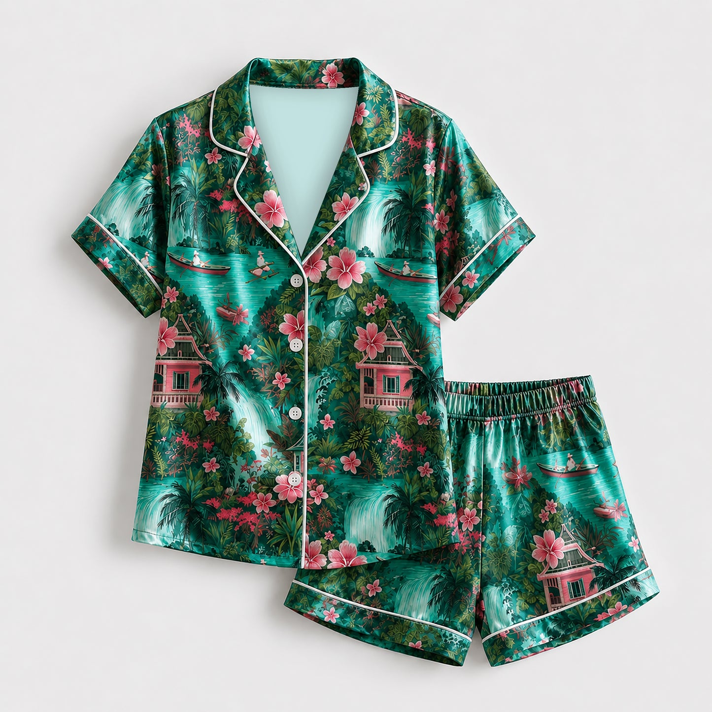 PJ-483-Jade Poly Island Pajama Apparel, Sweet Printed Loungewear Sleepwear Collection Top Bottom Attire