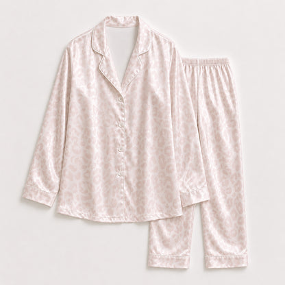 PJ-498-Satin Sleepwear Set For Women Pink Animal Print Button Down Pajamas