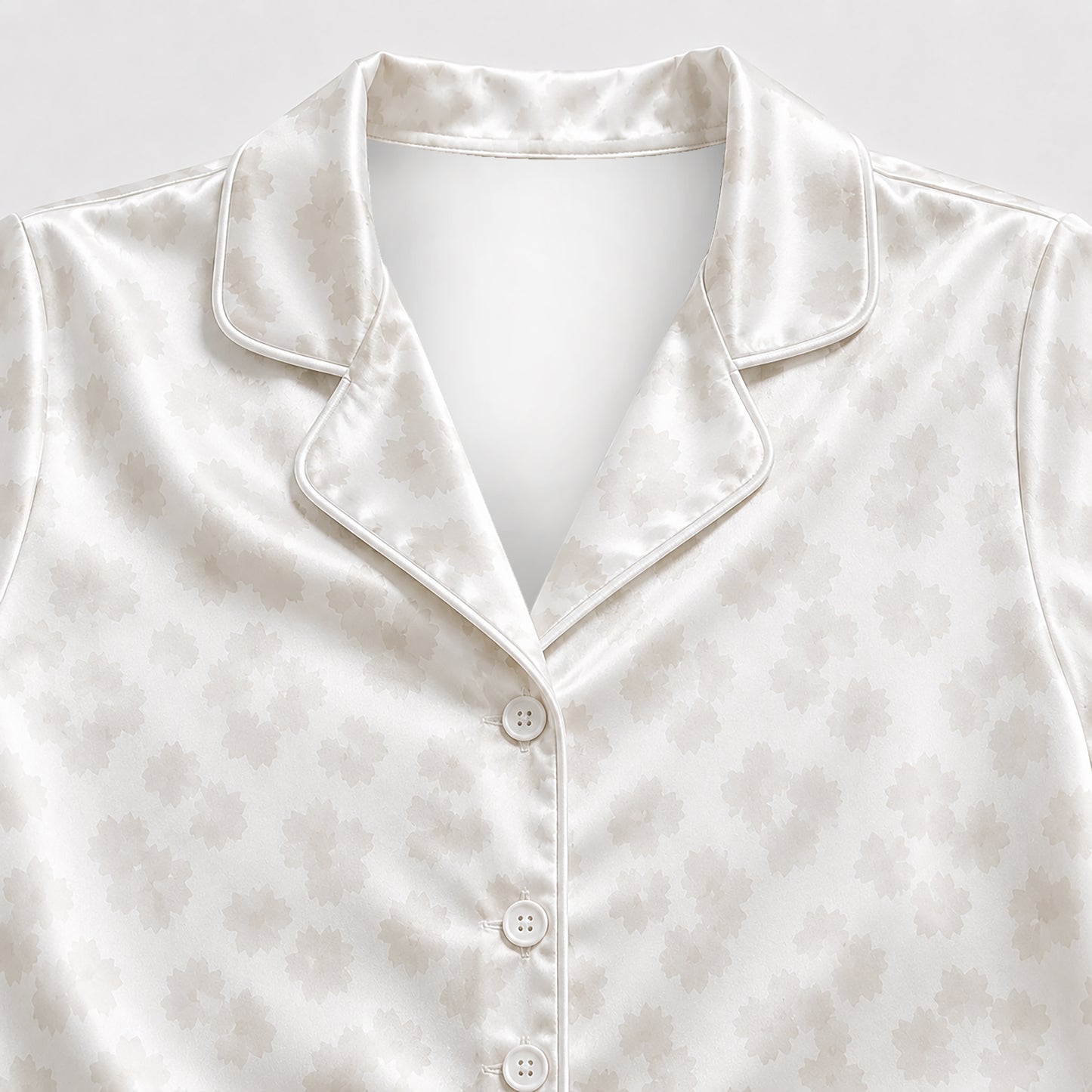 PJ-499-Women's Satin Loungewear Set Ivory Neutral Animal Print Button Up Sleepwear Pajamas