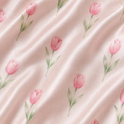 PJ-506-Pink Tulip Pajama Apparel, Botanical Pattern Loungewear Sleepwear Collection Top Bottom Clothing