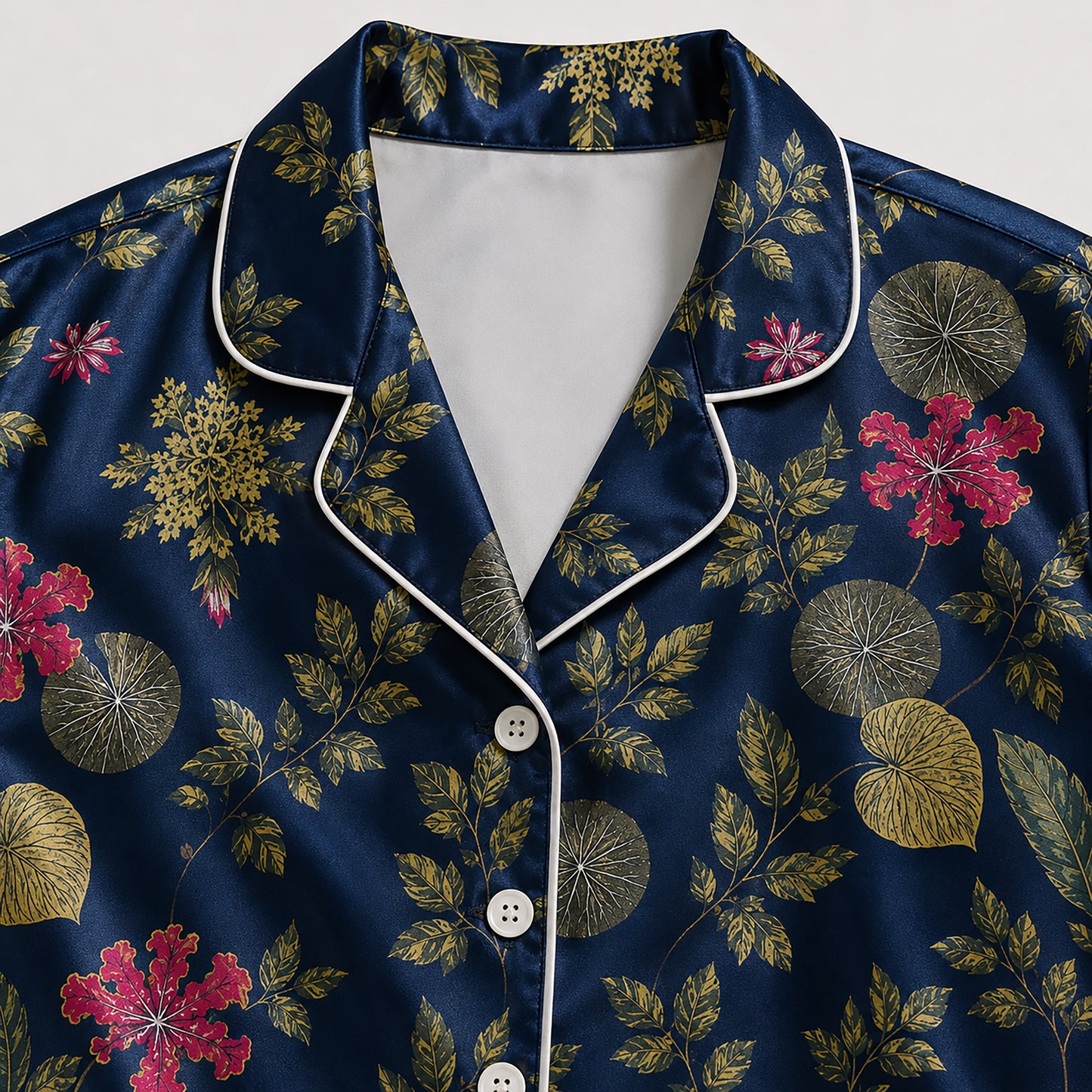 PJ-507-Navy Floral Pajama Apparel, Botanical Pattern Loungewear Sleepwear Collection Top Bottom Matching Clothing