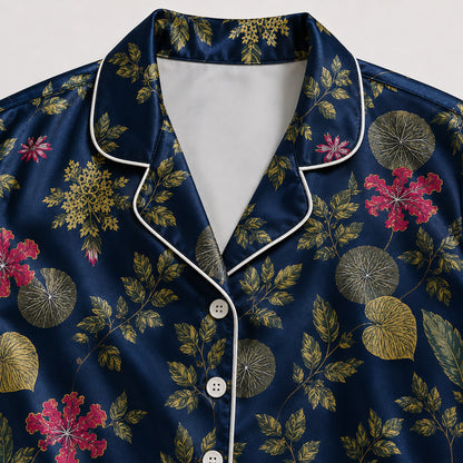 PJ-507-Navy Floral Pajama Apparel, Botanical Pattern Loungewear Sleepwear Collection Top Bottom Matching Clothing