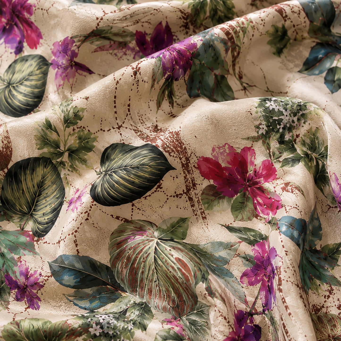 PJ-508-Beige Tropical Pajama Apparel, Botanical Pattern Loungewear Sleepwear Collection Top Bottom Matching Clothing