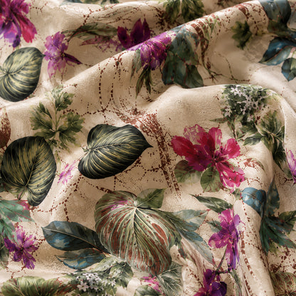PJ-508-Beige Tropical Pajama Apparel, Botanical Pattern Loungewear Sleepwear Collection Top Bottom Matching Clothing