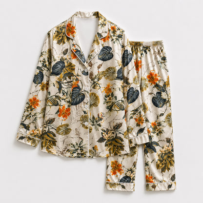 PJ-509-Fabric Aesthetic Pajama Apparel, Whimsical Leafy Graphic Loungewear Sleepwear Collection Top Bottom Raiment