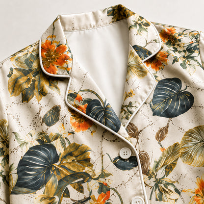 PJ-509-Fabric Aesthetic Pajama Apparel, Whimsical Leafy Graphic Loungewear Sleepwear Collection Top Bottom Raiment