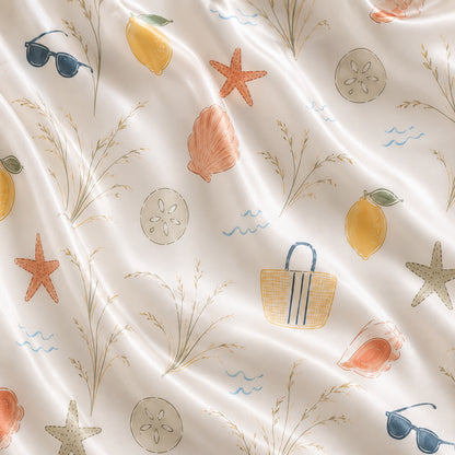 PJ-510-Beige Fabric Nightwear Pajama Apparel, Whimsical Coastal Component Loungewear Sleepwear Collection Top Bottom Vesture