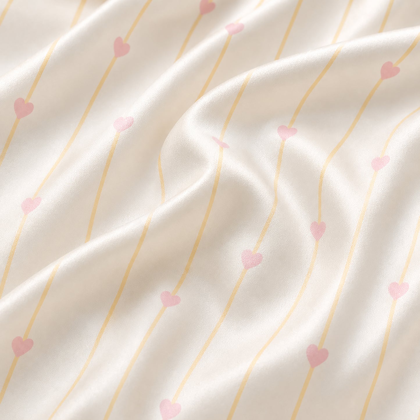 PJ-512- Pink Heart Yellow Stripe White Satin Pajama Set Coquette Sleepwear Button Up Loungewear