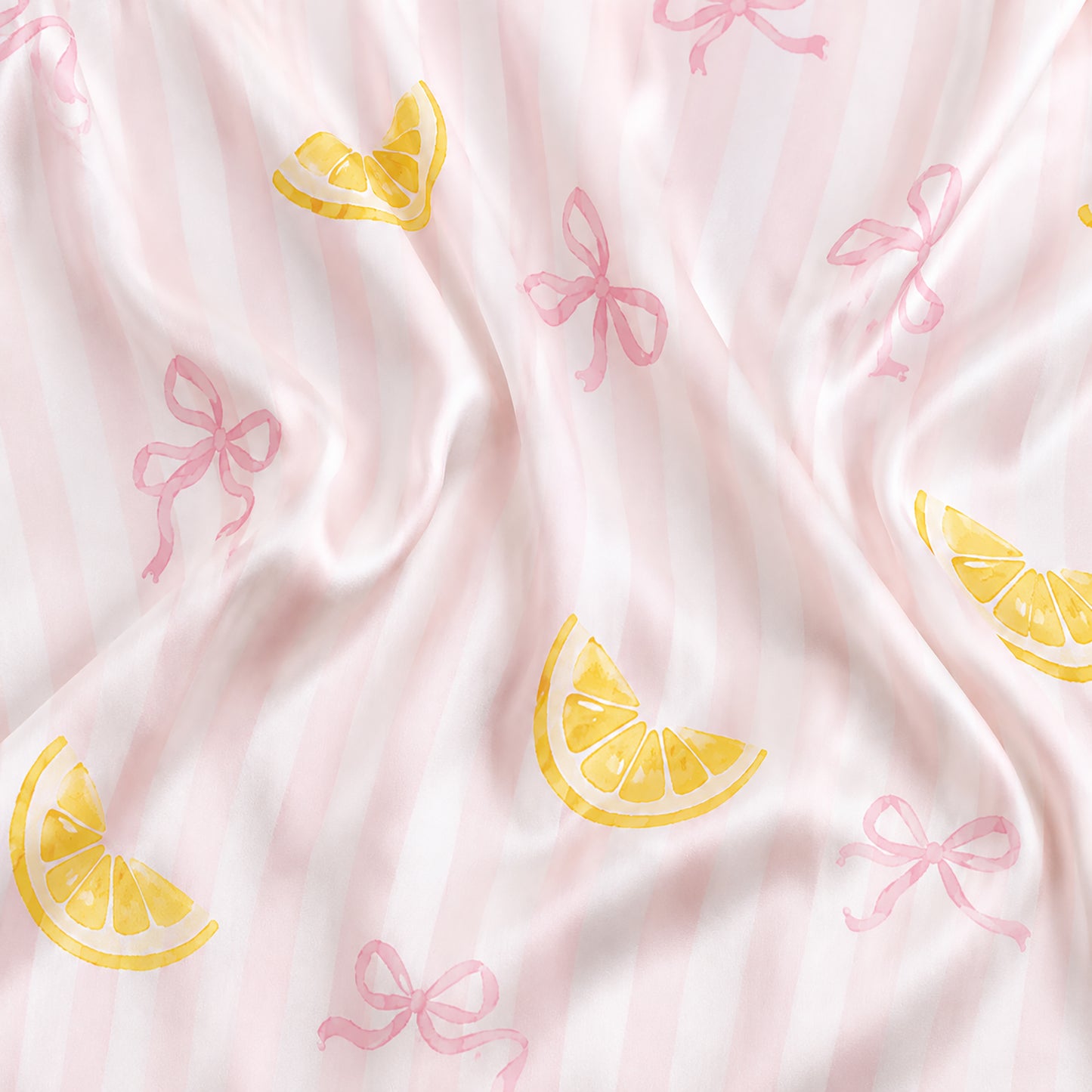 PJ-522-Pink Ribbon Graphic Pajama Apparel, Bow Pattern Loungewear Sleepwear Collection Top Bottom Matching Attire