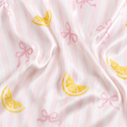 PJ-522-Pink Ribbon Graphic Pajama Apparel, Bow Pattern Loungewear Sleepwear Collection Top Bottom Matching Attire