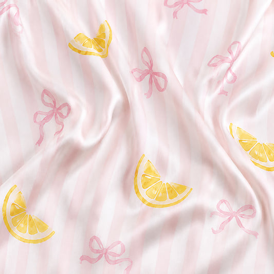 PJ-522-Pink Ribbon Graphic Pajama Apparel, Bow Pattern Loungewear Sleepwear Collection Top Bottom Matching Attire