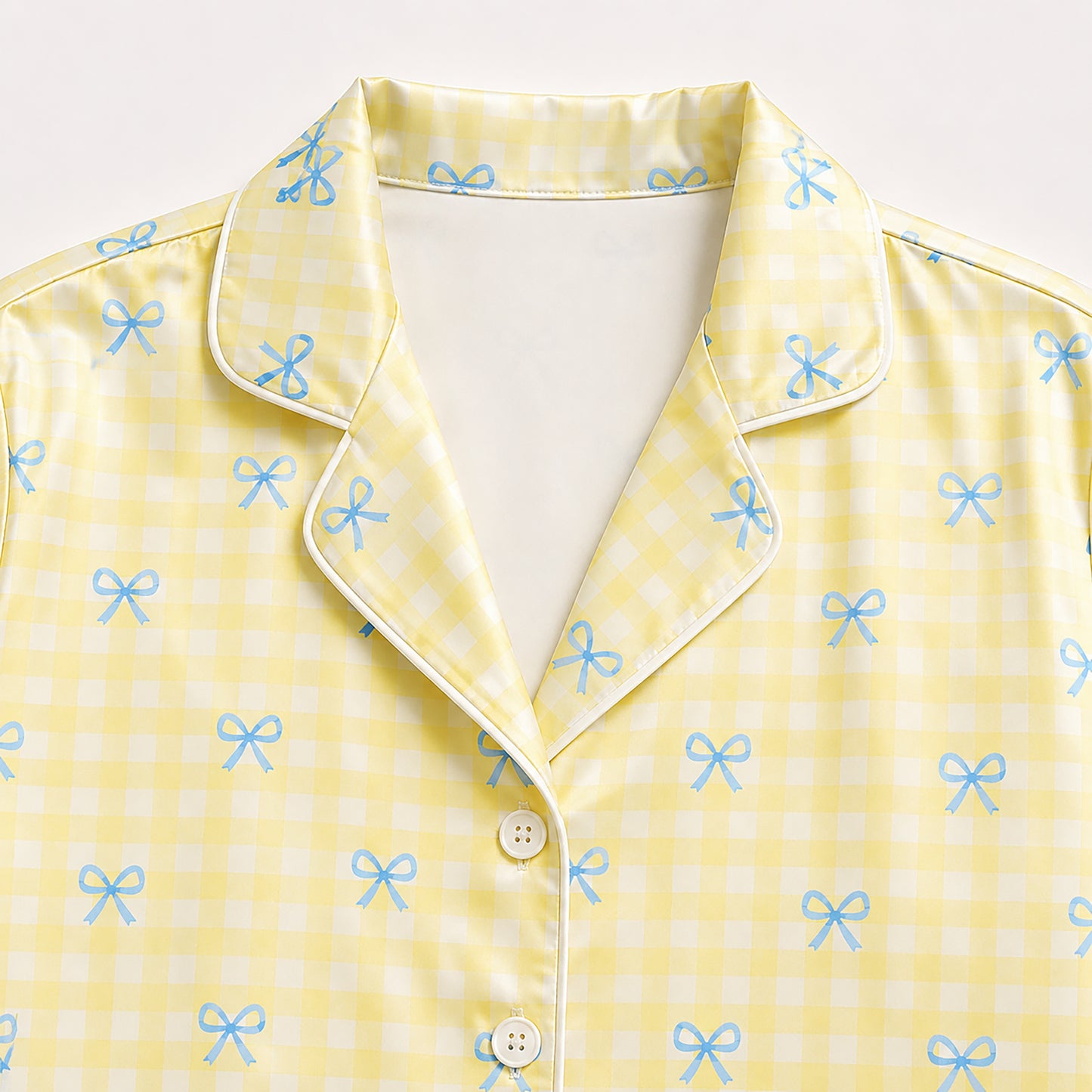 PJ-523-Alabaster Poly Graphic Pajama Apparel, Bow Pattern Loungewear Sleepwear Collection Top Bottom Matching Attire