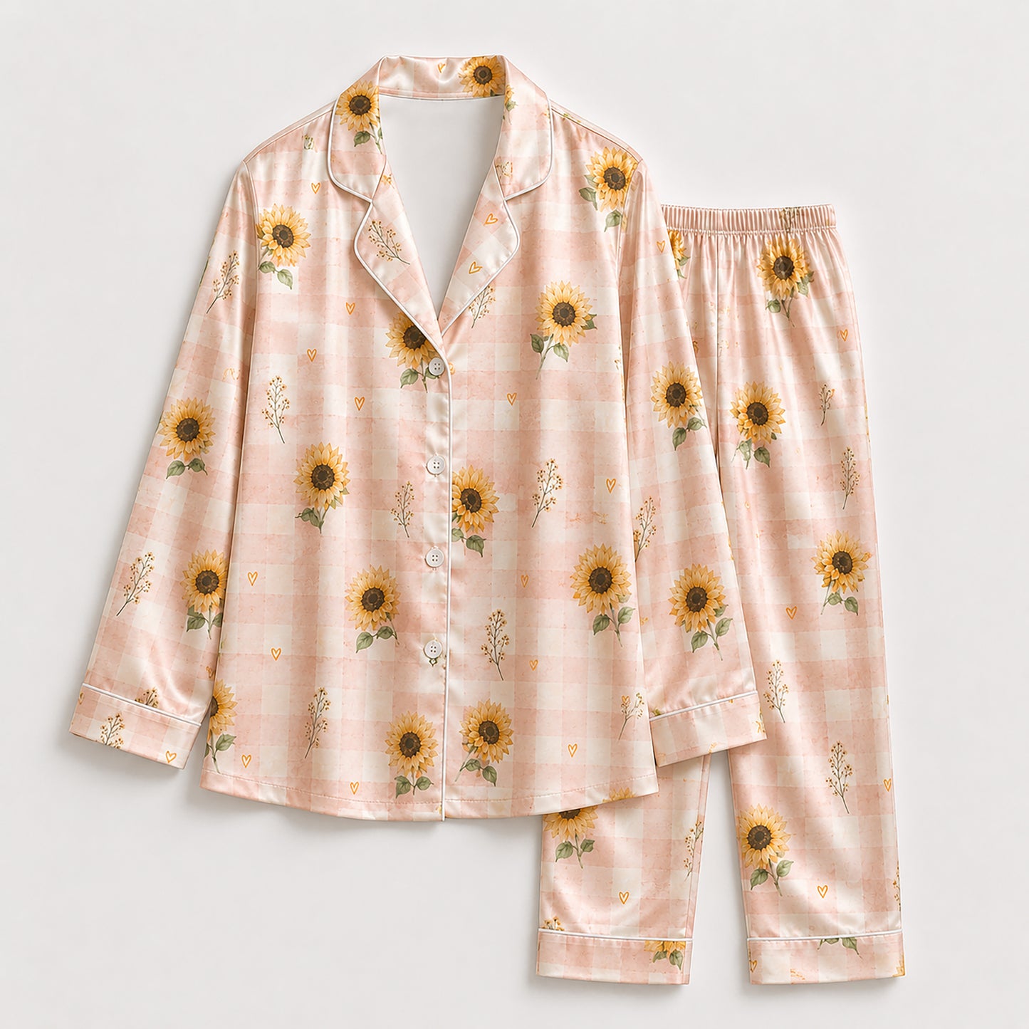 PJ-525-Sunflower Fabric Aesthetic Pajama Apparel, Whimsical Winged Graphic Loungewear Sleepwear Collection Top Bottom Raiment