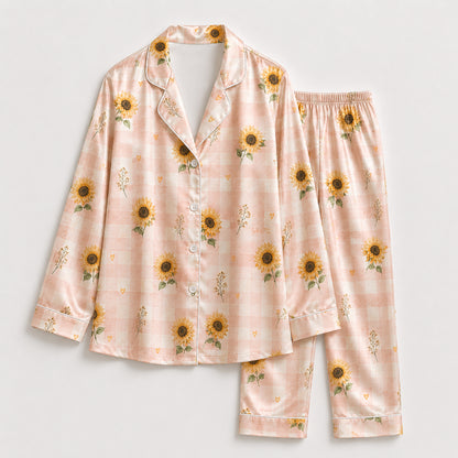 PJ-525-Sunflower Fabric Aesthetic Pajama Apparel, Whimsical Winged Graphic Loungewear Sleepwear Collection Top Bottom Raiment