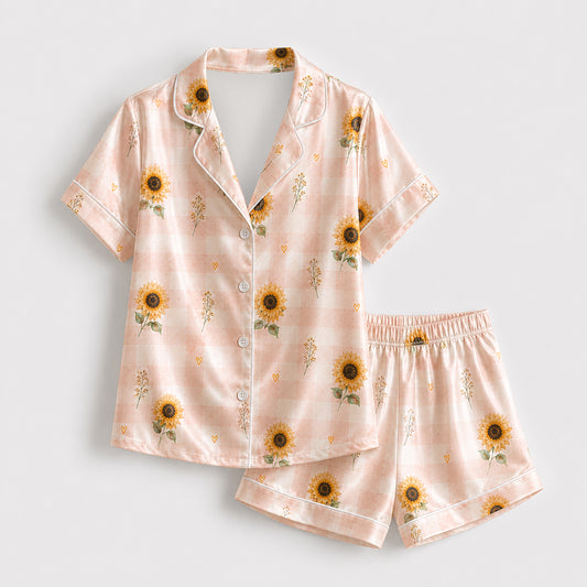 PJ-525-Sunflower Fabric Aesthetic Pajama Apparel, Whimsical Winged Graphic Loungewear Sleepwear Collection Top Bottom Raiment