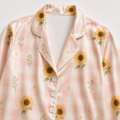 PJ-525-Sunflower Fabric Aesthetic Pajama Apparel, Whimsical Winged Graphic Loungewear Sleepwear Collection Top Bottom Raiment