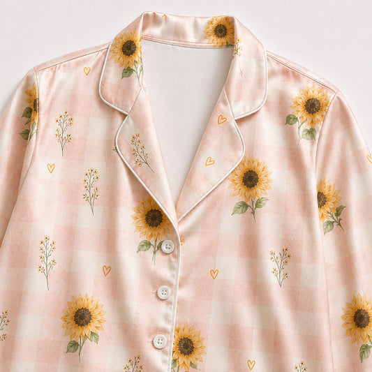 PJ-525-Sunflower Fabric Aesthetic Pajama Apparel, Whimsical Winged Graphic Loungewear Sleepwear Collection Top Bottom Raiment