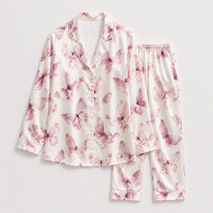PJ-526-Rose Fabric Aesthetic Pajama Apparel, Whimsical Winged Graphic Loungewear Sleepwear Collection Top Bottom Raiment