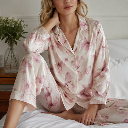 PJ-526-Rose Fabric Aesthetic Pajama Apparel, Whimsical Winged Graphic Loungewear Sleepwear Collection Top Bottom Raiment