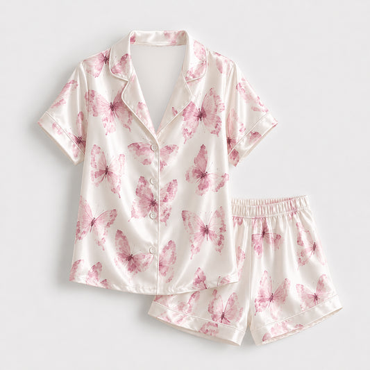 PJ-526-Rose Fabric Aesthetic Pajama Apparel, Whimsical Winged Graphic Loungewear Sleepwear Collection Top Bottom Raiment