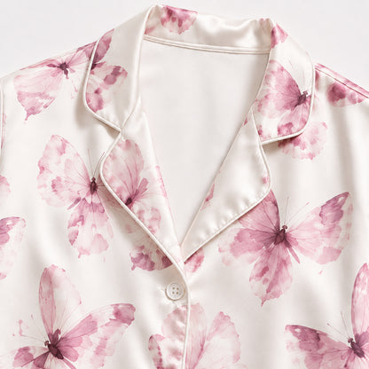PJ-526-Rose Fabric Aesthetic Pajama Apparel, Whimsical Winged Graphic Loungewear Sleepwear Collection Top Bottom Raiment