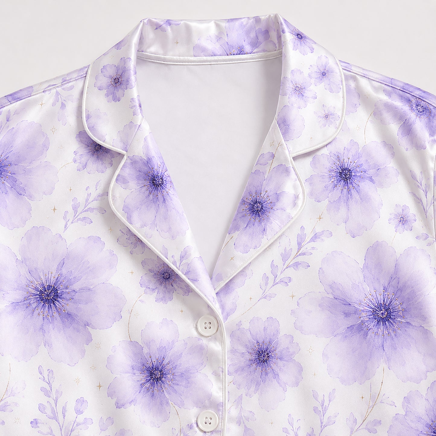 PJ-527-Floral Purple Flower Poly Graphic Pajama Apparel, Elegant Pet Motif Loungewear Sleepwear Collection Top Bottom Garments