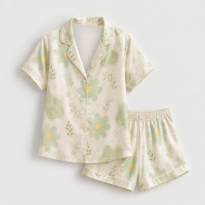 PJ-528-Sage Poly Floral Pajama Apparel, Botanical Pattern Loungewear Sleepwear Collection Top Bottom Matching Clothing