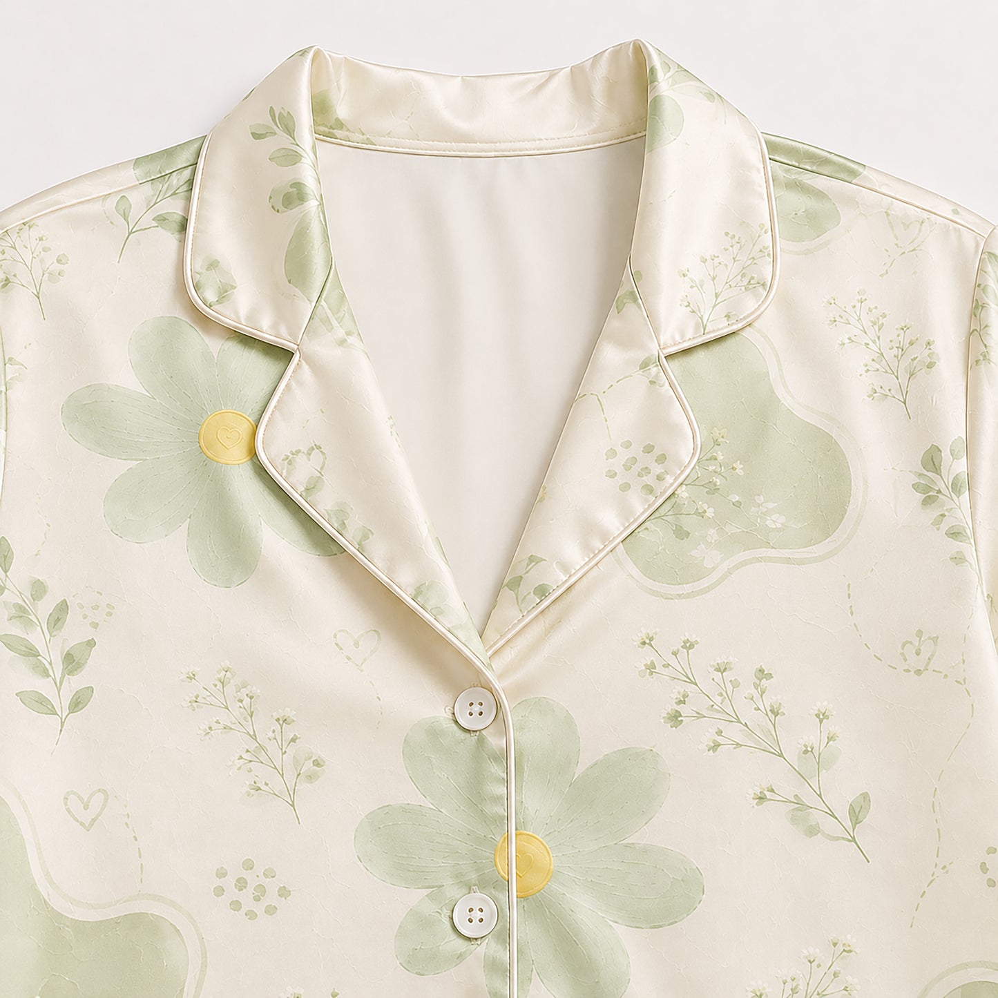 PJ-528-Sage Poly Floral Pajama Apparel, Botanical Pattern Loungewear Sleepwear Collection Top Bottom Matching Clothing