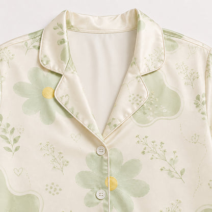 PJ-528-Sage Poly Floral Pajama Apparel, Botanical Pattern Loungewear Sleepwear Collection Top Bottom Matching Clothing