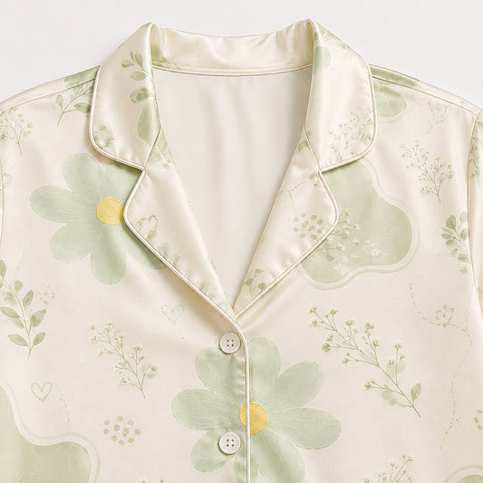 PJ-528-Sage Poly Floral Pajama Apparel, Botanical Pattern Loungewear Sleepwear Collection Top Bottom Matching Clothing
