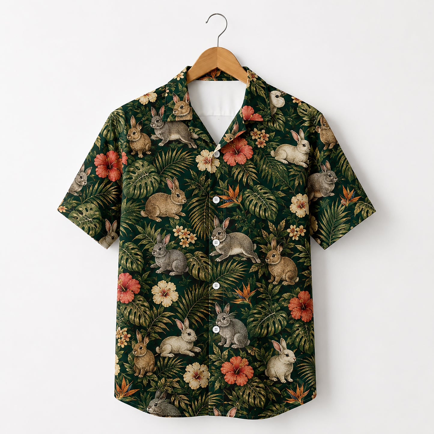 HW-542-Animal Print Hawaiian Shirt, Tropical Button-Up Camp Shirt with Nature Inspired Design
