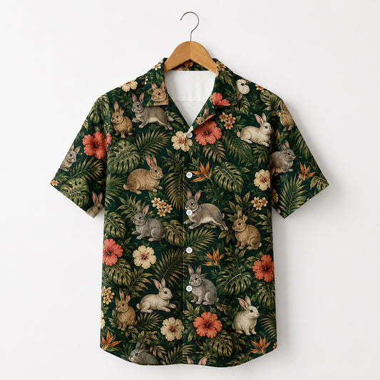 HW-542-Animal Print Hawaiian Shirt, Tropical Button-Up Camp Shirt with Nature Inspired Design