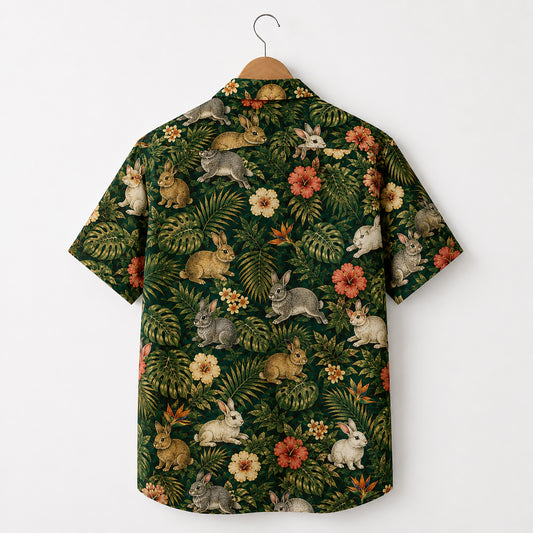 HW-542-Animal Print Hawaiian Shirt, Tropical Button-Up Camp Shirt with Nature Inspired Design