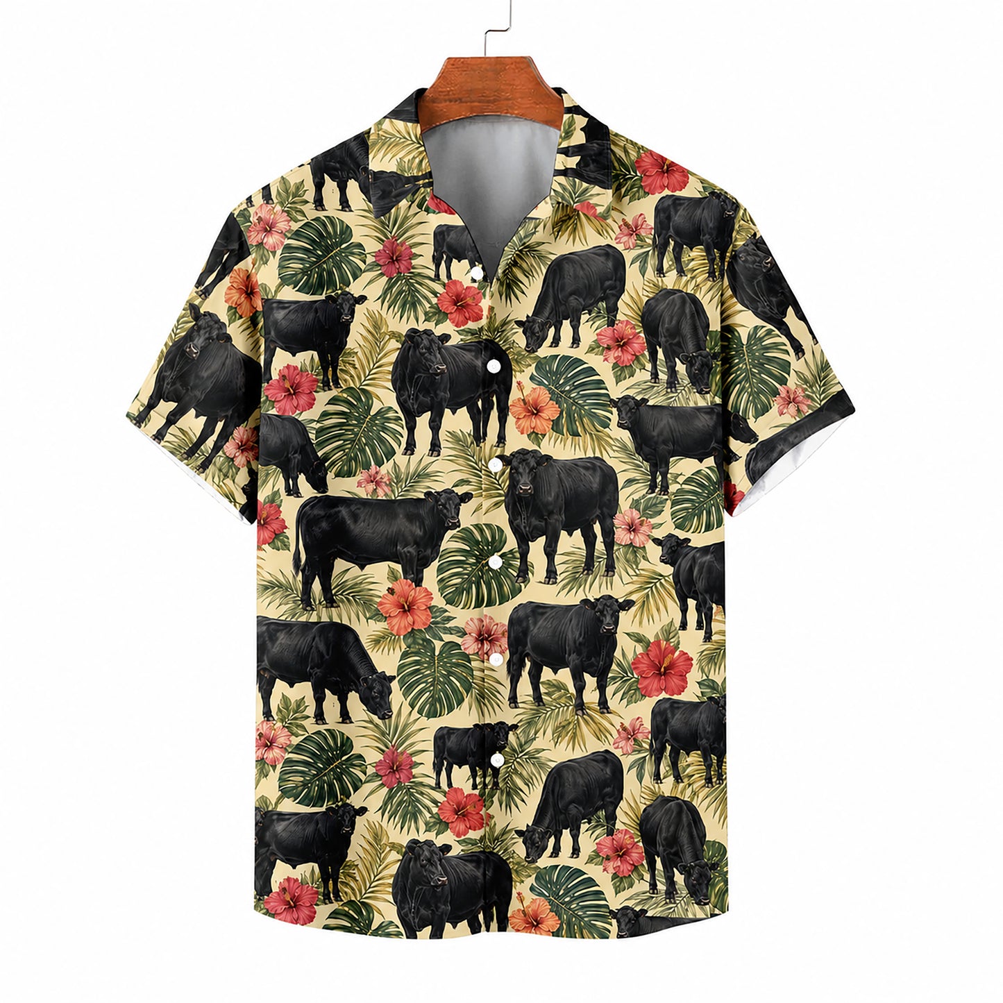 HW-544-Western Cattle Graphic Hawaiian Shirt, Lightweight Tropical Resort Style Shirt