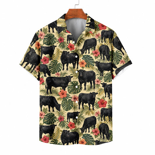 HW-544-Western Cattle Graphic Hawaiian Shirt, Lightweight Tropical Resort Style Shirt
