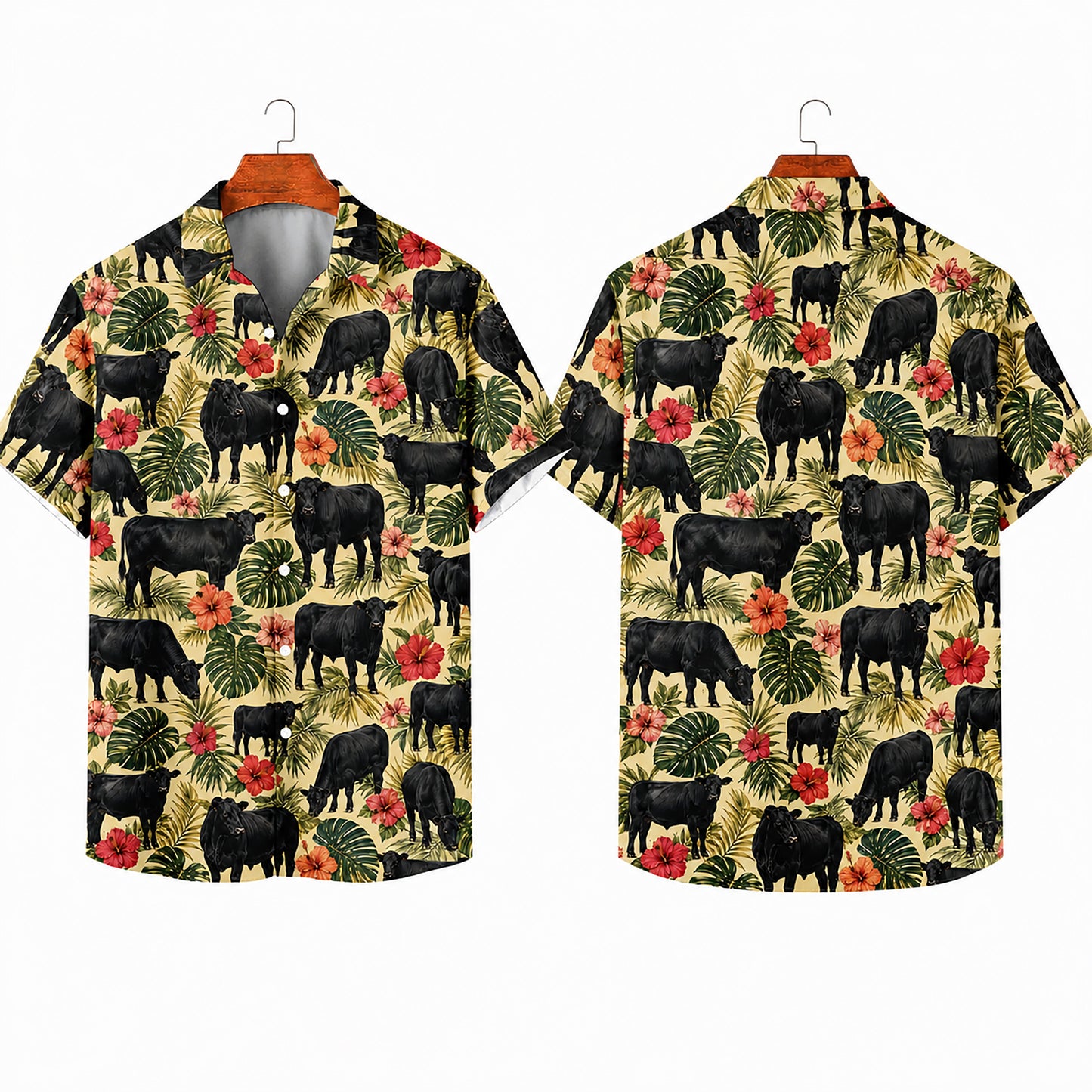 HW-544-Western Cattle Graphic Hawaiian Shirt, Lightweight Tropical Resort Style Shirt