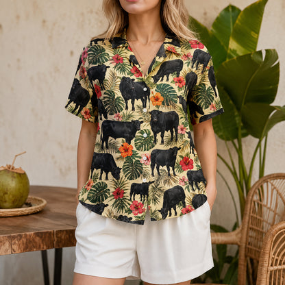 HW-544-Western Cattle Graphic Hawaiian Shirt, Lightweight Tropical Resort Style Shirt