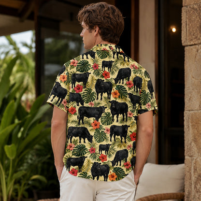HW-544-Western Cattle Graphic Hawaiian Shirt, Lightweight Tropical Resort Style Shirt