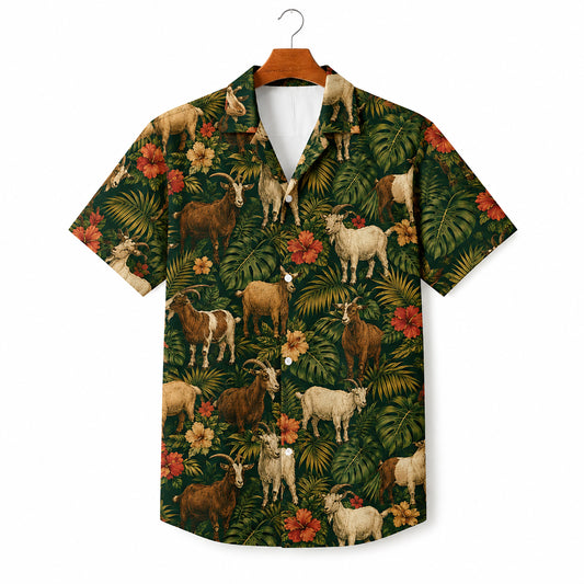 HW-545-Goat Wildlife Pattern Hawaiian Shirt, Tropical Aloha Shirt with Animal Theme Design