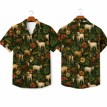 HW-545-Goat Wildlife Pattern Hawaiian Shirt, Tropical Aloha Shirt with Animal Theme Design