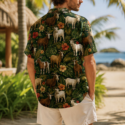 HW-545-Goat Wildlife Pattern Hawaiian Shirt, Tropical Aloha Shirt with Animal Theme Design