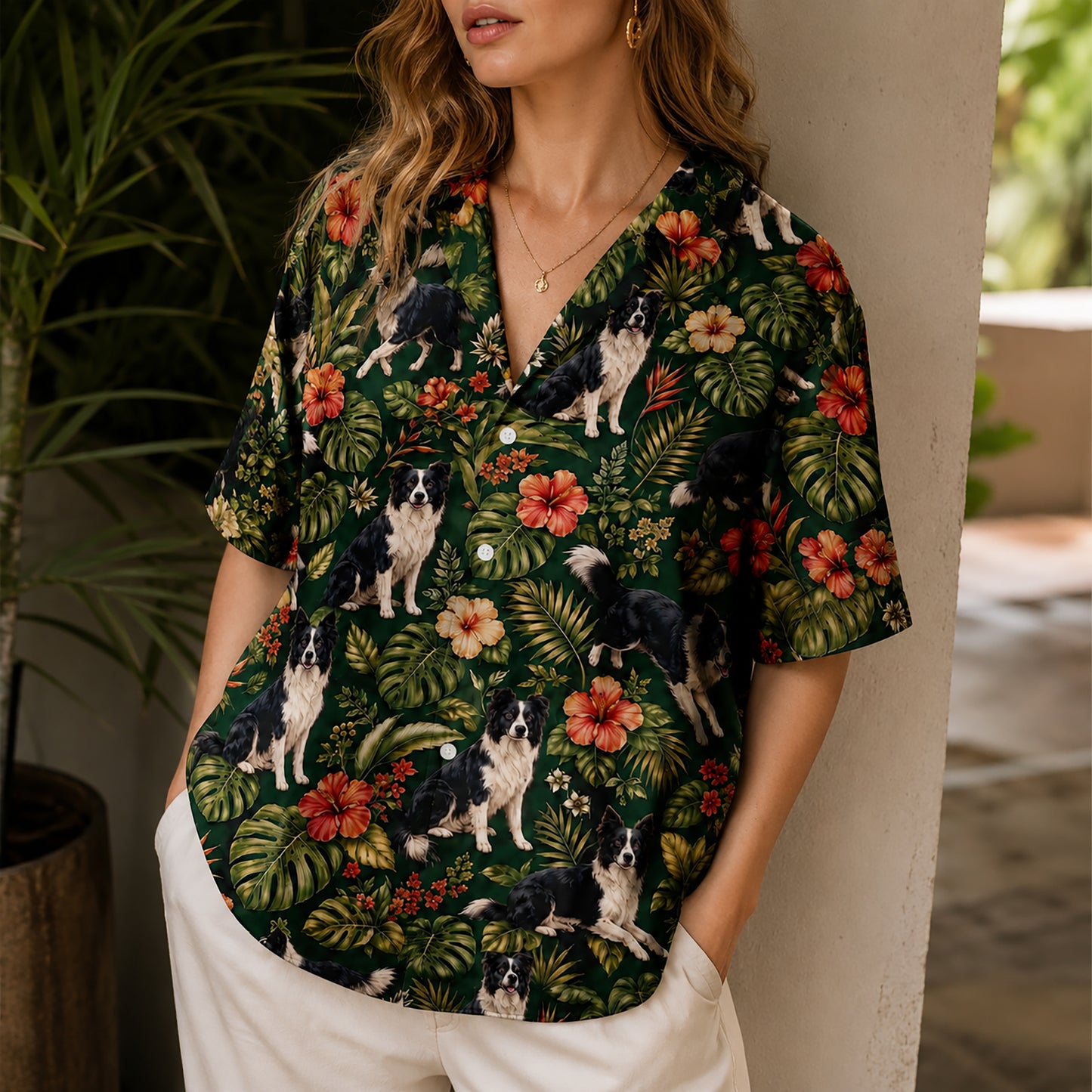 HW-548-Dog Hawaiian Shirt, Tropical Button-Up with Exotic Wildlife Pattern