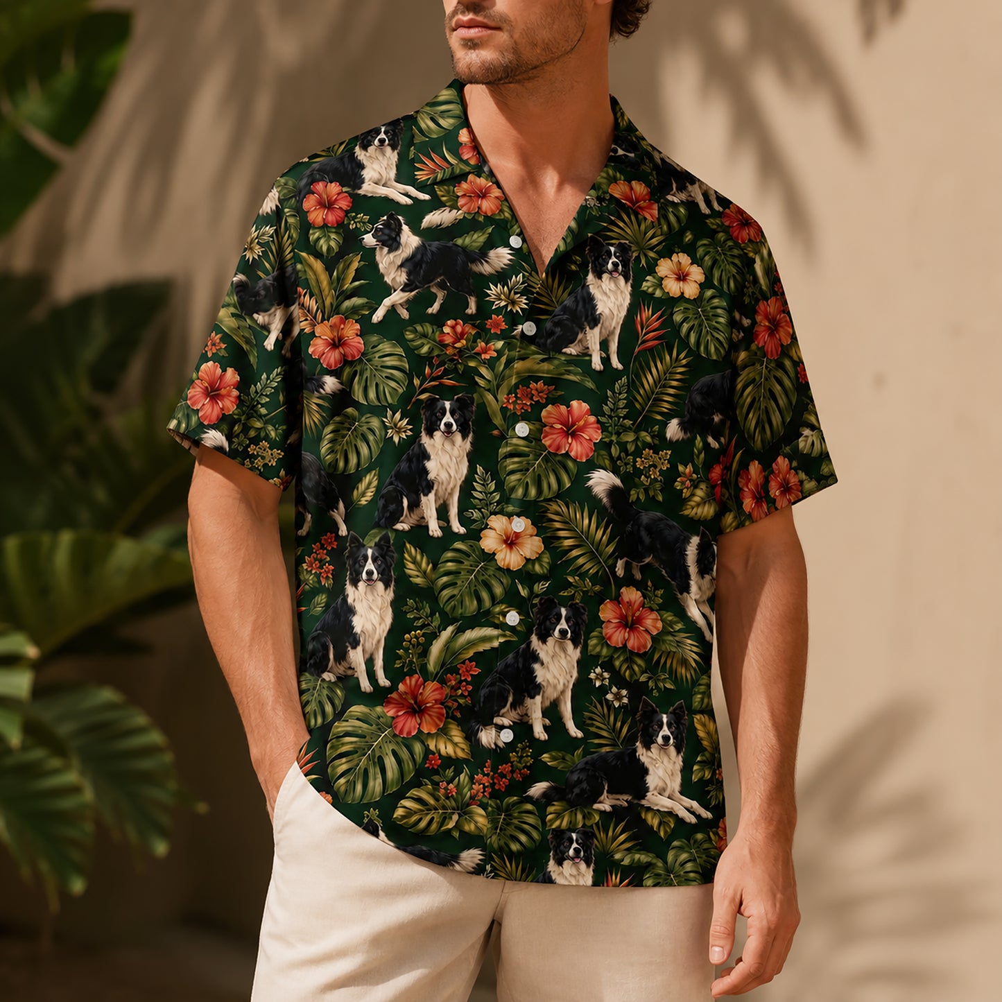 HW-548-Dog Hawaiian Shirt, Tropical Button-Up with Exotic Wildlife Pattern