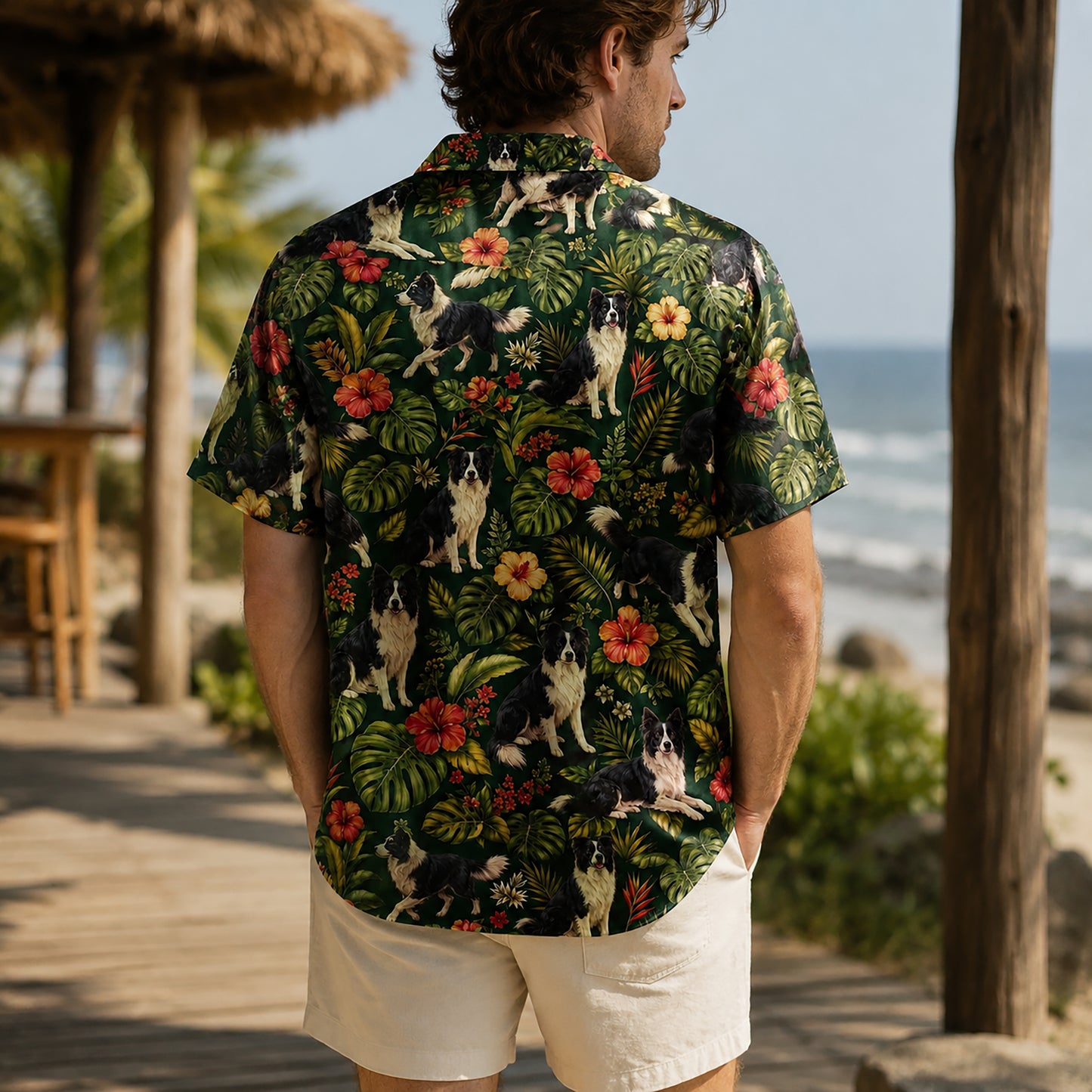HW-548-Dog Hawaiian Shirt, Tropical Button-Up with Exotic Wildlife Pattern
