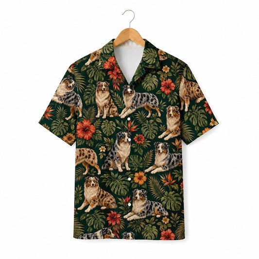 HW-549-Dog Lover Hawaiian Shirt, Tropical Aloha Button-Up with Pet-Inspired Artwork