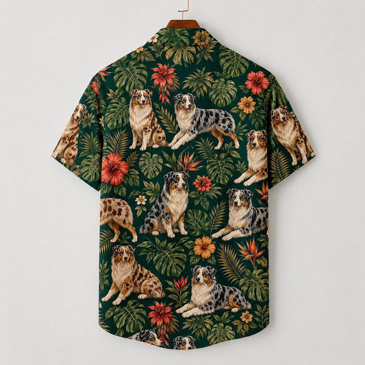 HW-549-Dog Lover Hawaiian Shirt, Tropical Aloha Button-Up with Pet-Inspired Artwork